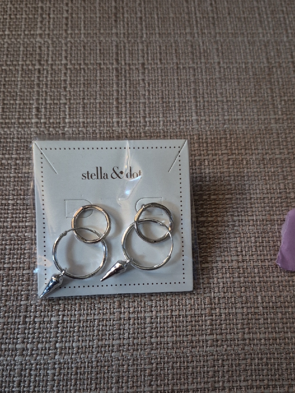 Stella & Dot Silver Double Ring Spike Drop Earrings